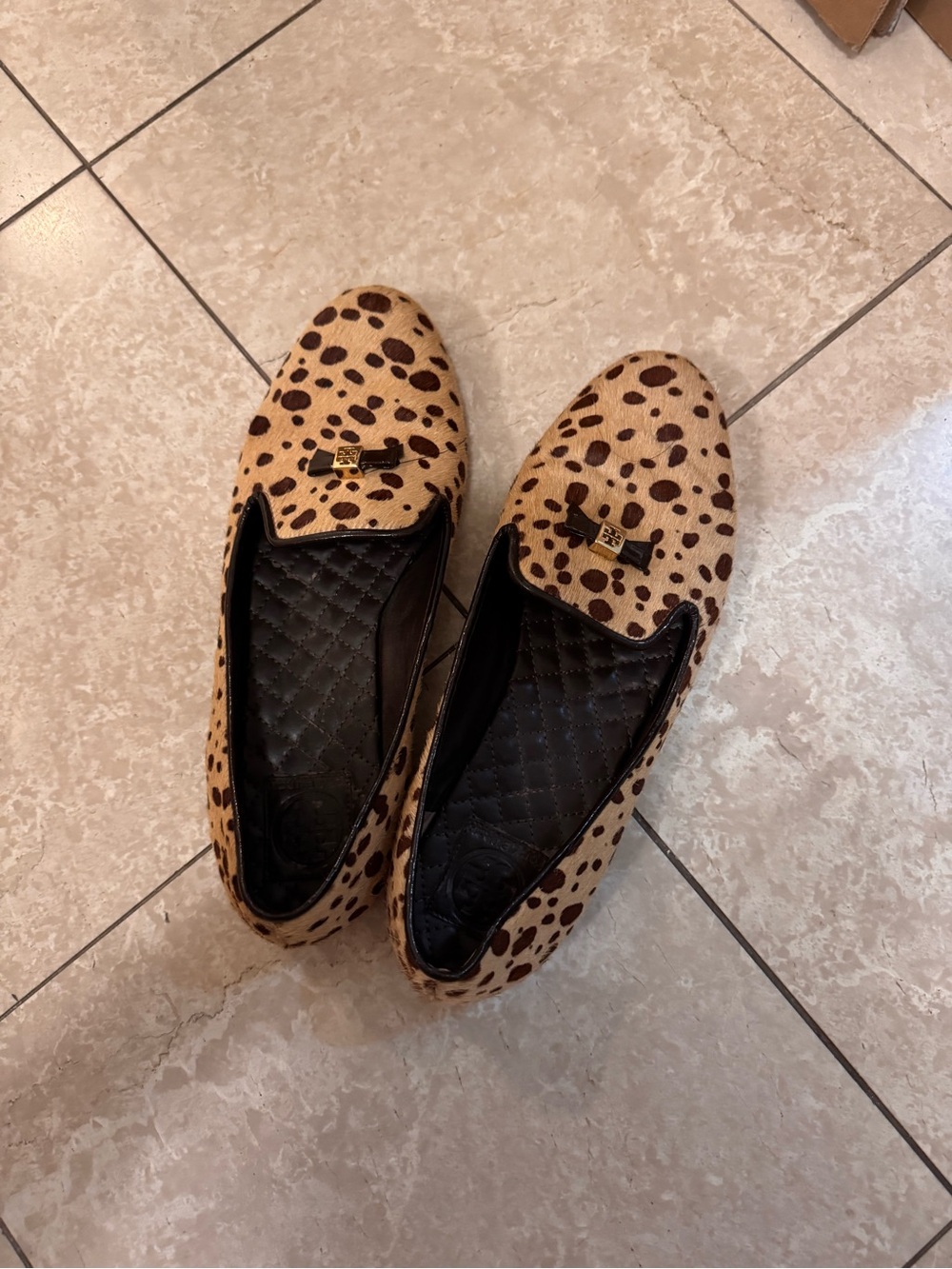 Vintage Tory Burch Leopard Print Slip-On Loafers - Brown/Black